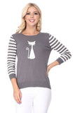 Cat Jacquard Cotton Sweater Top