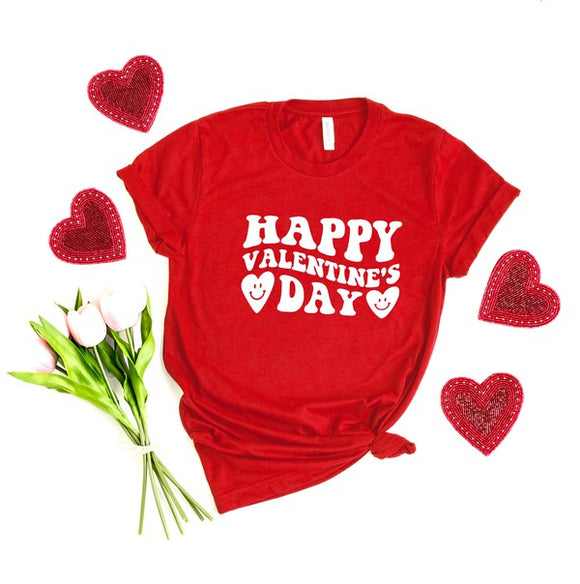 Happy Valentines Day Heart Sleeve Graphic Tee