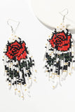 Boho long Handwoven seed bead flower earrings