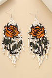 Boho long Handwoven seed bead flower earrings