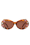 Women Oval Round Floral Design Fashion Sunglasses