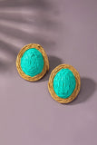 raffia straw button stud earrings