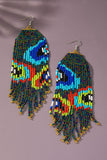 6 inch Boho hand woven evil eye seed bead earrings