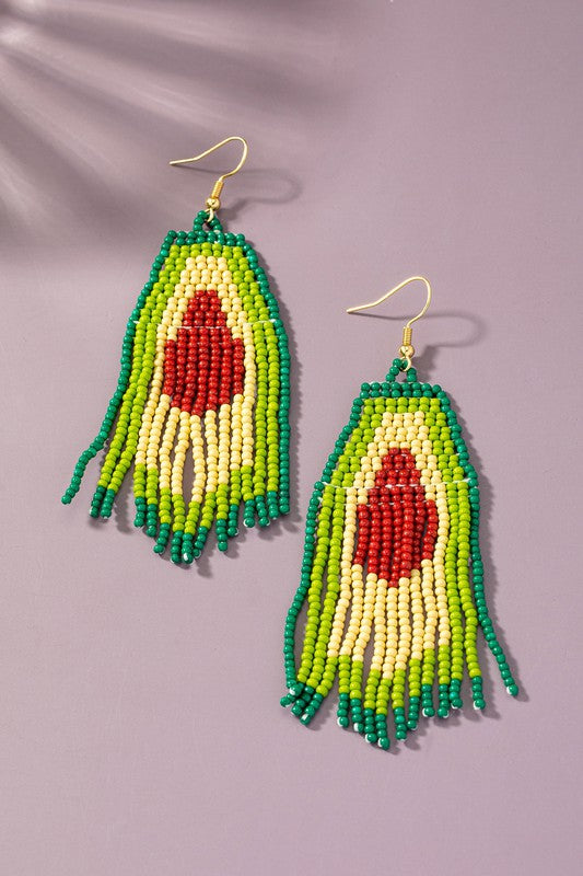 Seed bead avocado drop earrings
