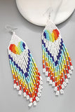Rainbow heart drop seed bead earrings