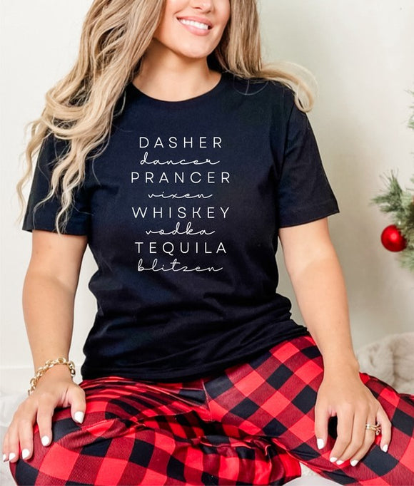 Dasher Dancer Prancer Vixen Whiskey Boutique Tee