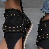 Studded Raw Hem Flat Sandals