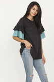 Plus Color Block Sleeve Ruffle Knit Top