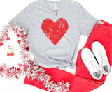 Distressed Red Valentine Heart Graphic Tee