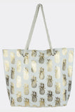 Metallic Pineapple Pattern Beach Bag