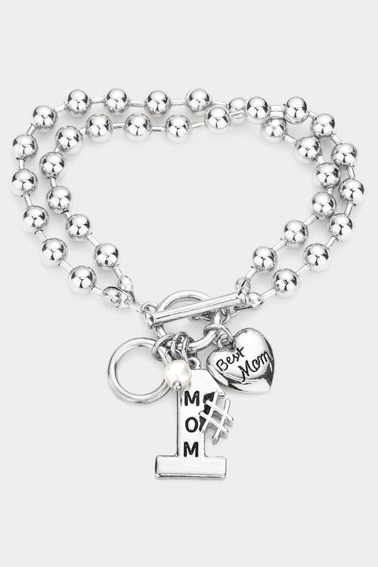 No. 1 Best Mom Heart Pearl Charm Toggle Bracelet