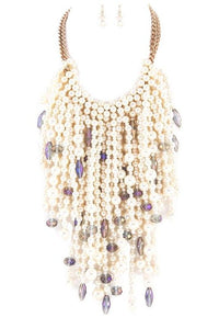 Chunky Dangling Pearls Statement Necklace Set