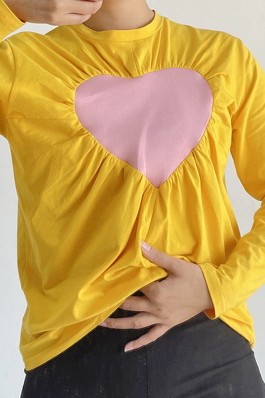 Long Sleeve Heart Patch Valentine day Top