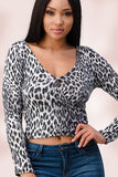 Blushed Knit Leopard Animal Surplice Top