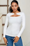 Elastic Solid Cutout Knit Tops with Metal Button