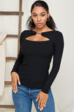 Elastic Solid Cutout Knit Tops with Metal Button