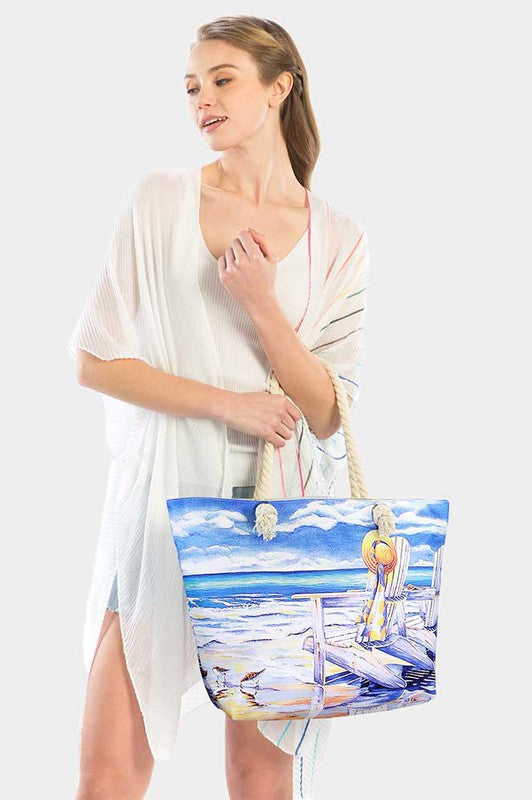 Impressionist Beach Scene Print Tote Bag