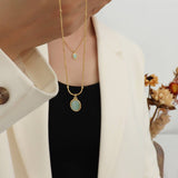 18K Gold Oval Green Cat's Eye Necklace