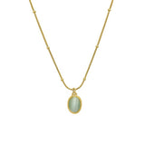 18K Gold Oval Green Cat's Eye Necklace