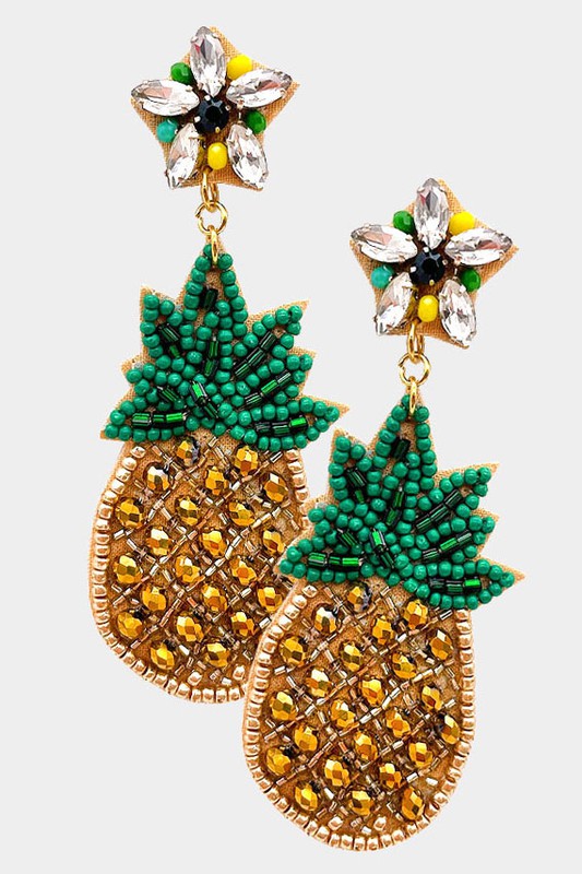 Felt Back Beaded Pineapple Dangle Earrings - MeriMeriShop