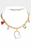 Enamel Rhinestone Embellished Heart Necklace - MeriMeriShop