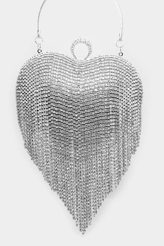 Rhinestone Fringe Heart Clutch Bag - MeriMeriShop