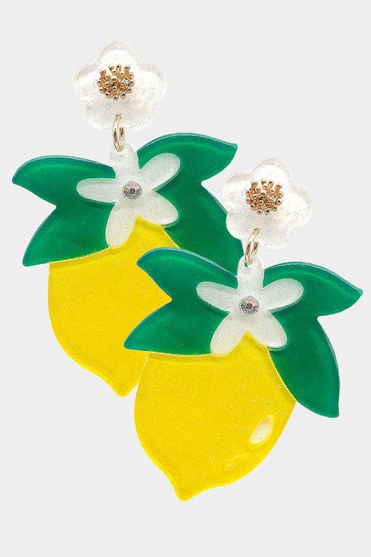 Glittered Resin Lemon Dangle Earrings - MeriMeriShop