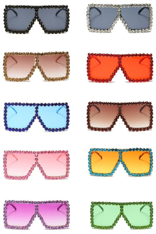 Women Square Oversize Rhinestone Sunglasses
