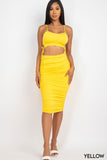 Cut out Tie Side Crop Top & Ruched Midi Skirt Set
