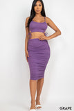 Cut out Tie Side Crop Top & Ruched Midi Skirt Set