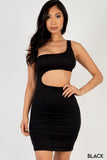 One Shoulder Cutout Front Ruched Bodycon Dress
