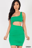 One Shoulder Cutout Front Ruched Bodycon Dress