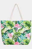 Flamingo Tropical Leaf Patterned Beach Tote Bag