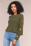 Cut Out Detail Sleeve Cable Knit Cropped Sweater