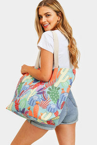 Colorful Cactus Patterned Beach Tote Bag