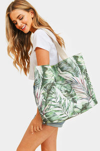 Hand Drawn Tropical Leaf Patterned Beach Tote Bag