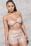 TWO PIECE PU SET SHORTS AND BRA TOP