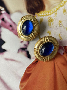 Blue glass jelly vintage style earring