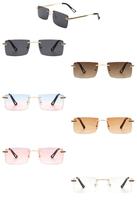 Rectangle Rimless Retro Flat top Sunglasses