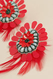 Boho Tribal Earrings with Feather Drop