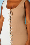 Plus Size Ribbed Two Tone Lace Up Midi Dress