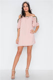 Blush Off The Shoulder Pleat Sleeves Dress