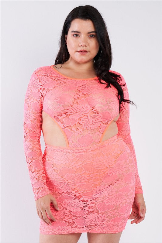 Neon Sheer Floral Lace Mini Dress