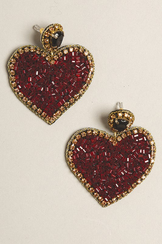Heart Seed Beaded Post Earrings