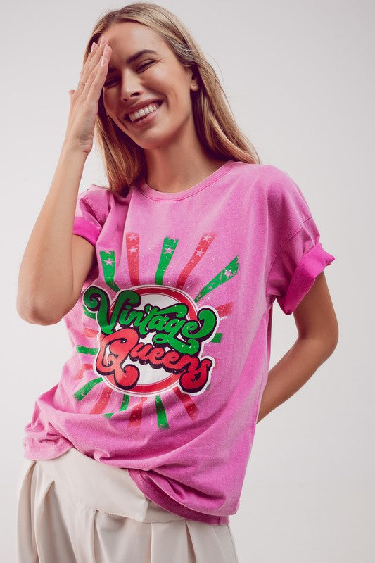 Relaxed t shirt with pink Vintage Queens