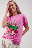 Relaxed t shirt with pink Vintage Queens