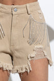 Frayed Rhinestone Denim Shorts