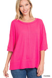 RIBBED BOAT NECK DOLMAN SLEEVE TOP W FRONT SEAM
