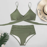 Swimsuit for Women High Waist Cross Solid Color  Swimwear(2 pack) SP - MeriMeriShop