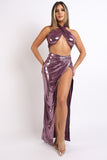 Foil Surplice Halter Top and Opened Maxi Skirt
